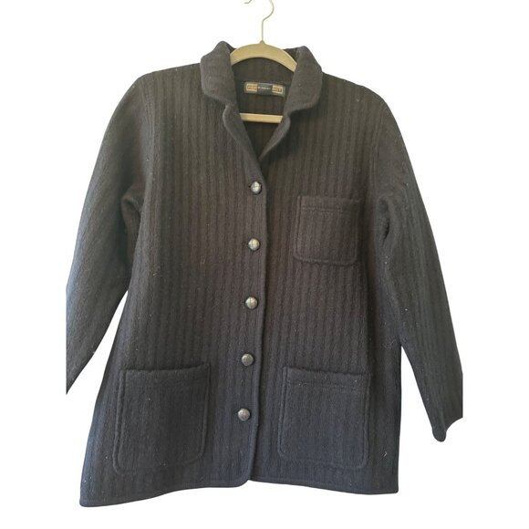 Vintage Herman Geist Womens Navy Ribbed Wool Cardigan Sweater Button-Front Pocke - Picture 11 of 11